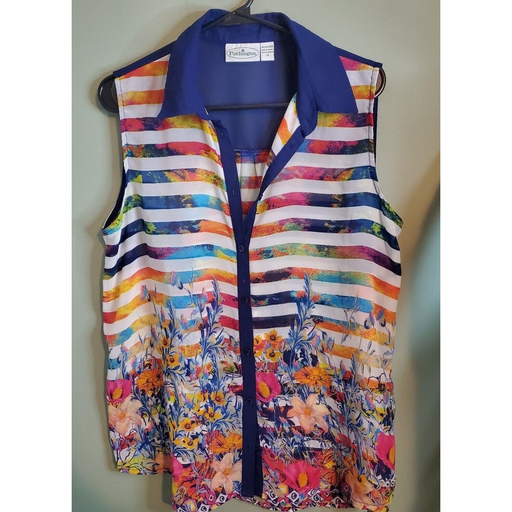 Patchington Medium Top Blouse Sheer Feminine Floral Buttons